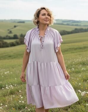 Sofia Italian Ruffle Tunic Dress in Soft Lavender Satin